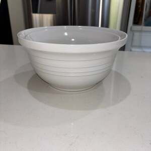 Vintage Over and Back White Stoneware Ribbed Nesting Mixing Bowls Set of 2